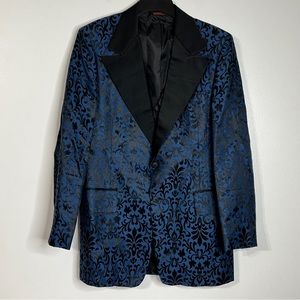 After Six Slim Fit 2 Button Navy Blue Tuxedo Shawl Lapel Floral Jacket
